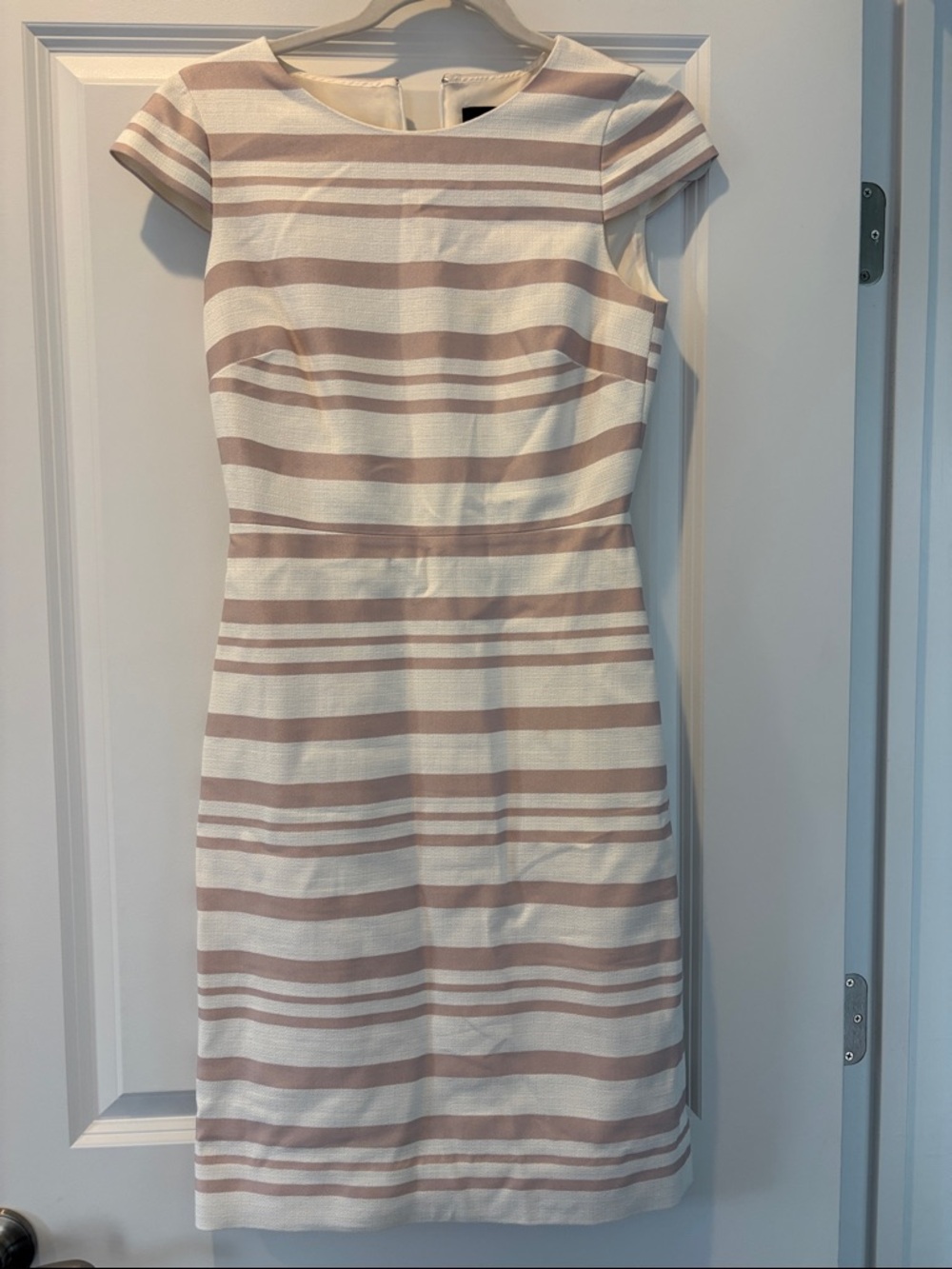 J. Crew Blush and Cream Striped Cap-Sleeve Sheath Dress
